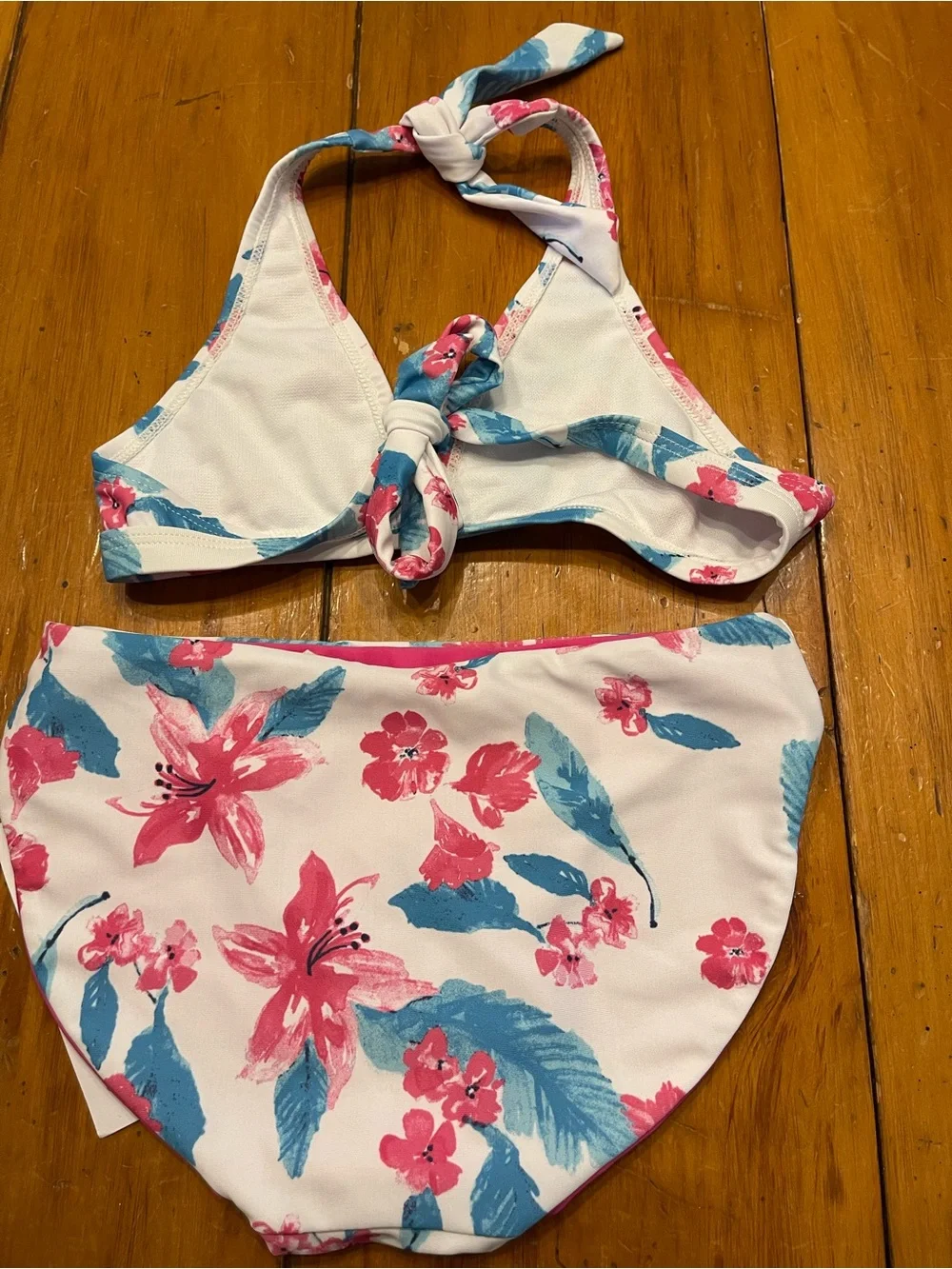 Snapper Rock White Halter Bikini with Pink & Blue Floral Print